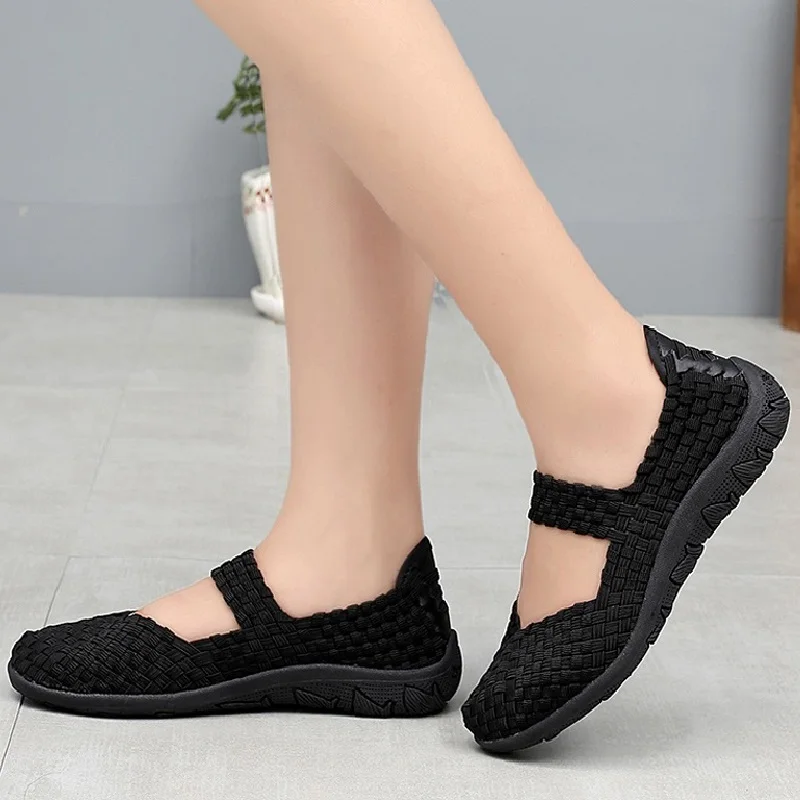 Womens Flats Shoes Slip On Fashion Woven Sneakers Casual Breathable Summer Tenis ComfortWomen Walk Shoes Female Zapatos De Mujer