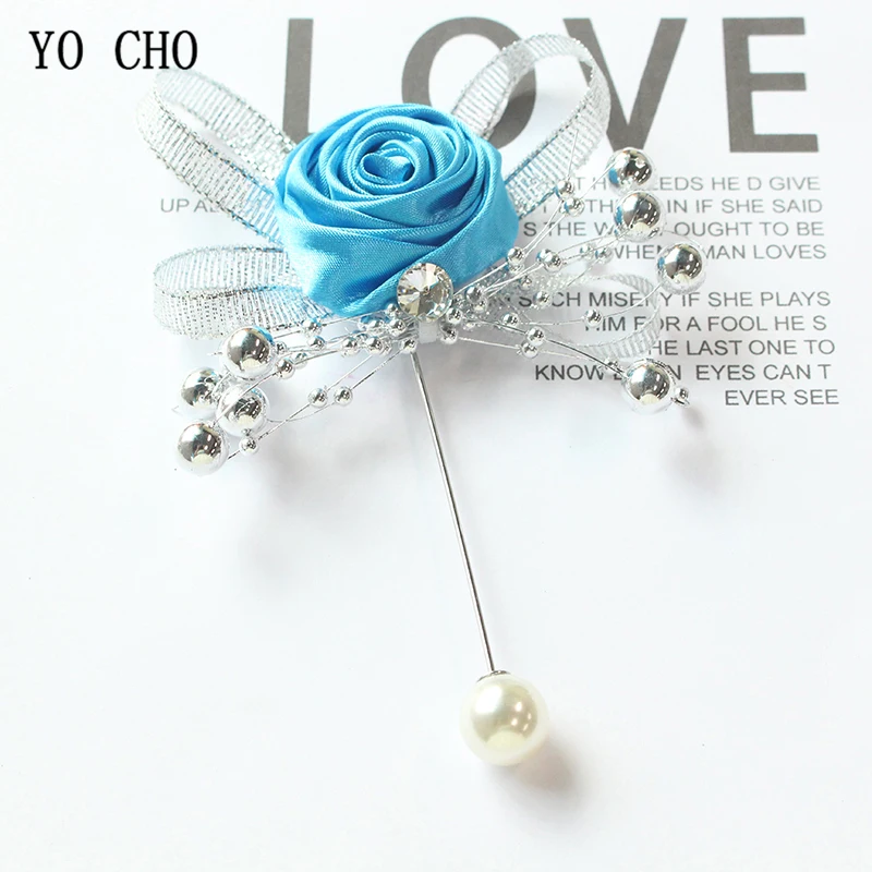 YO CHO-Groom Boutonniere Broche Buttonhole para Mulheres e Homens, Pinos De Corsage De Casamento, Rosas De Seda, Corsage Flores Acessórios