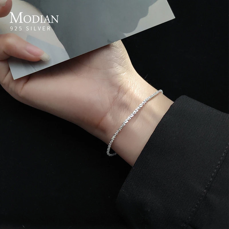 

Mocanie Fashion 925 Sterling Silver Simple White Black Color Gypsophila Link Chain Bracelet for Women Men Fine Jewelry Bijoux