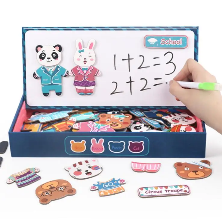 Magnetic Puzzle Animals Bear Wooden Magnetic Puzzle Drawing Board Jigsaw puzzle game wooden assembling Baby Learning Toy