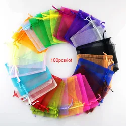 100pcs 22 Colori 7x9 9x12cm 10x15 13x18cm Organza Sacchetti sacchi per Imballaggio dei monili di Cerimonia Nuziale Del Partito Dei Monili Packaging Display & Borse Multiuso