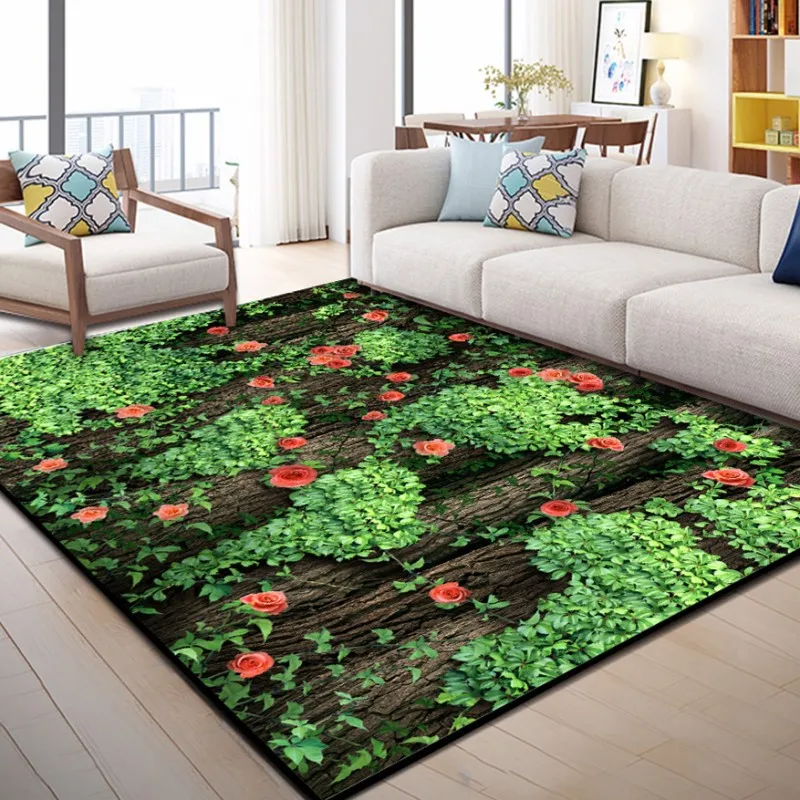 

Green 3D Printing Garden Flower Hallway Carpets for Living Room Bedroom Decor Carpet Kids Play Area Rug Children Crawl Floor Mat