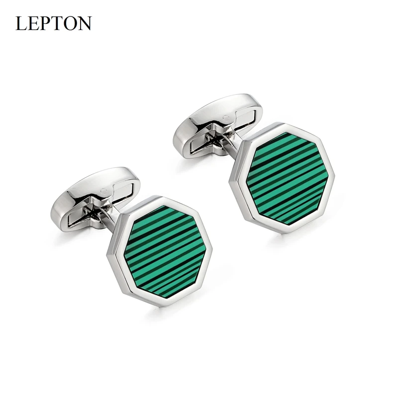

Low-key Luxury Malachite Cufflinks tuxedo studs Sets Lepton Octagonal Stone Cufflink Collar Studs Cuff links Best Men Gifts Set