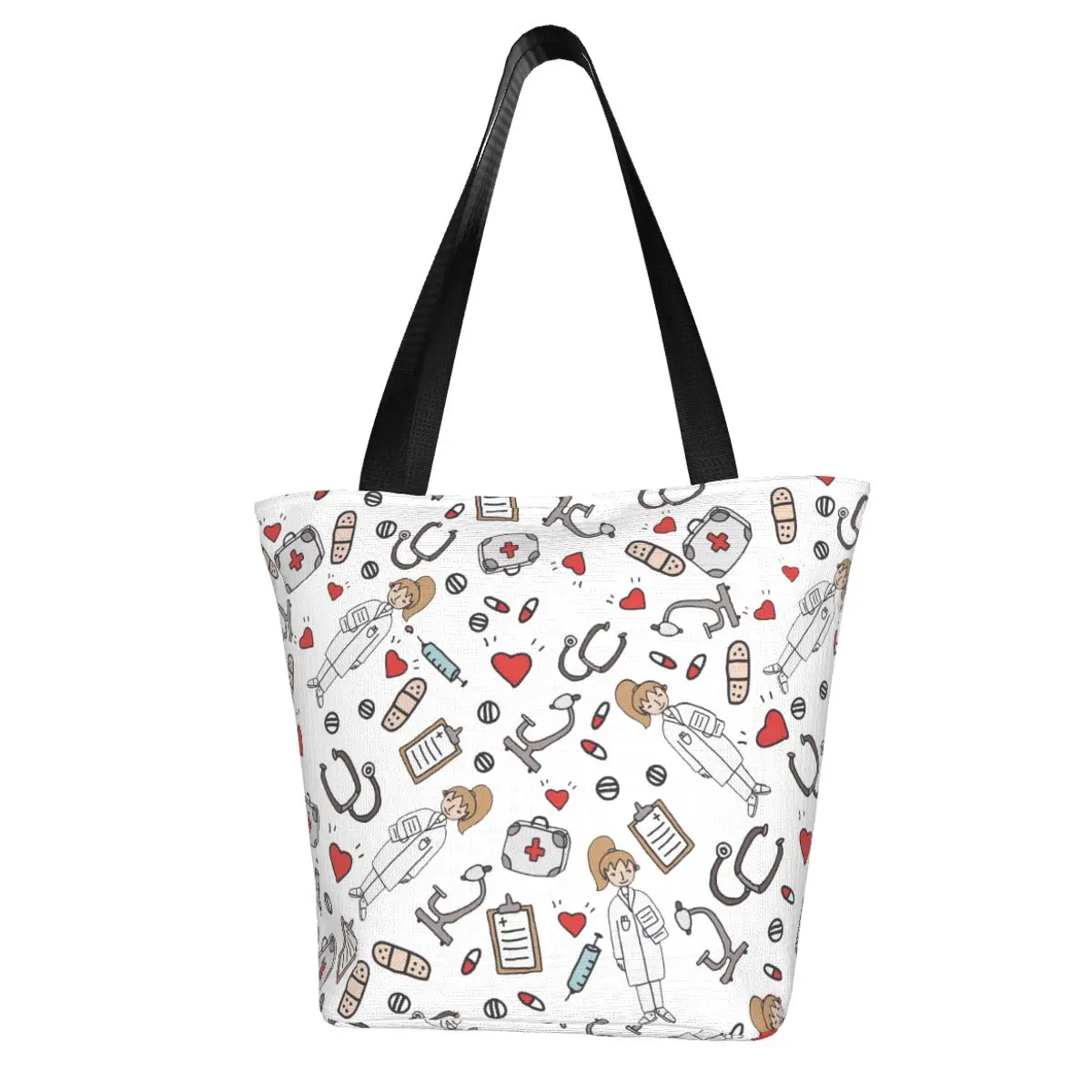 

NOISYDESIGNS Foldable Shopping Bag Cute Cartoon Nurse Pattern Handbag Lady Shoulder Bag Lady Leisure Shopper Handbag