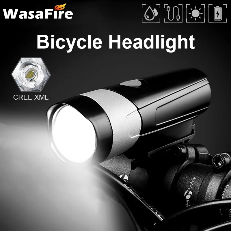 WasaFire Portable LED Flashlight Bicycle Lamp USB Rechargeable MTB Bike Front Light Torch Waterproof Outdoor Night Riding Light