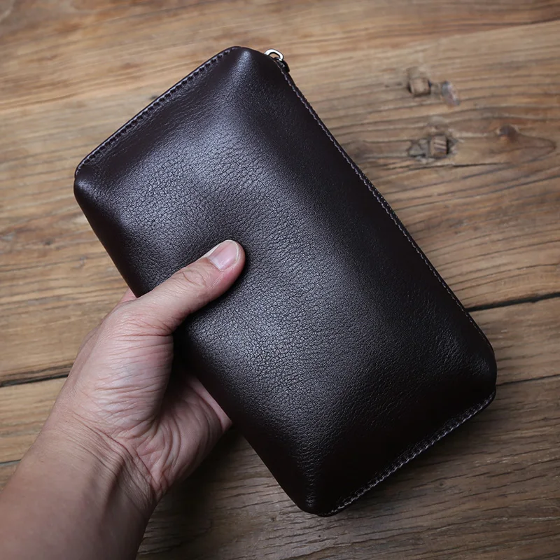 NZPJ männer Leder Lange Brieftasche Erste Schicht Rindsleder Zipper Clutch Tasche Retro Bank Karte Fall Weichem Leder Telefon Fall münze Fall – Detail 20