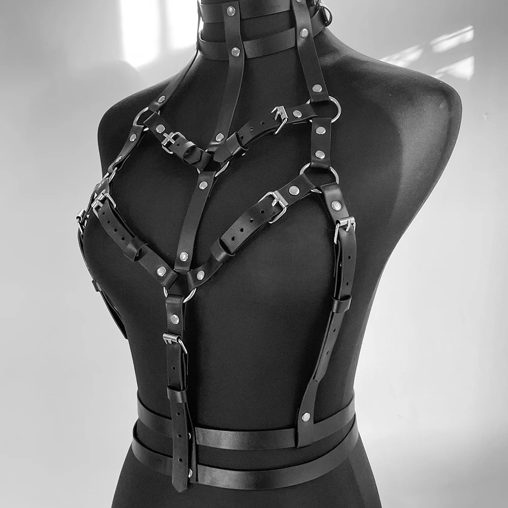 Leather Body Chest Women's Harness Bra Bdsm Lingerie Bondage Suspender Erotic Sexy Goth Cage Waist Garter Belt Fetish