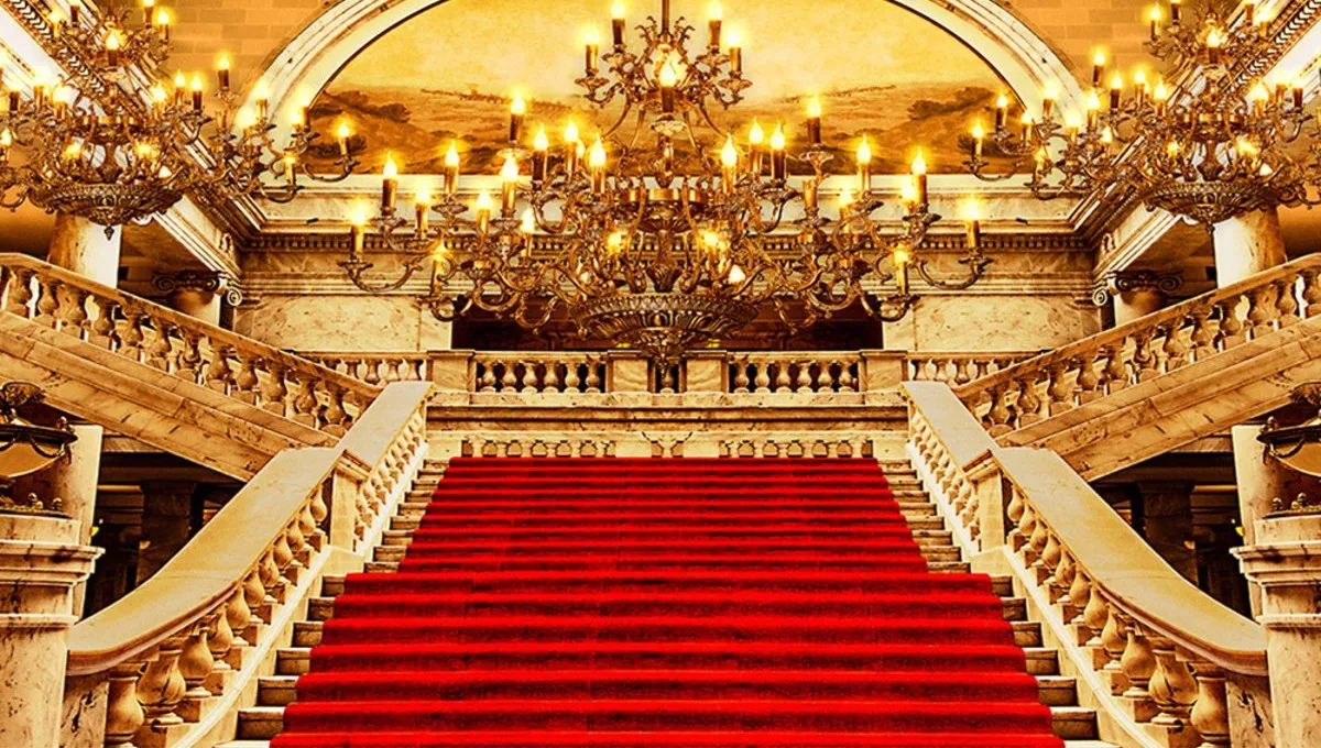 Royal Beauty Beast Red Carpet Stairs Hall chandelier backdrops High quality Computer print wedding background