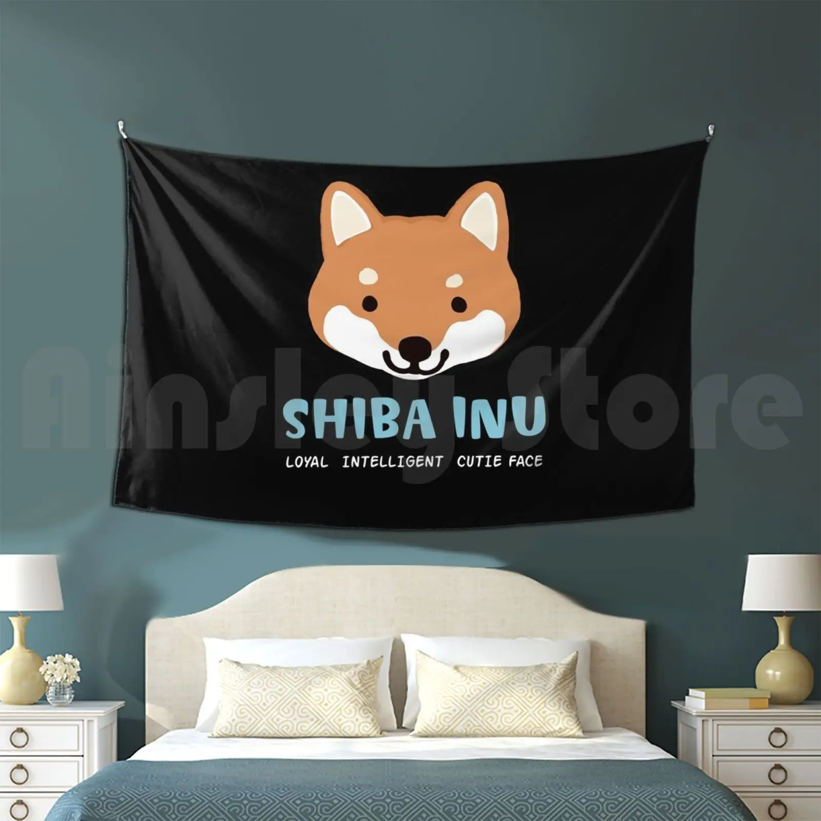 Shiba Inu : Loyal Intelligent Cutie Face | Cute Cartoon Dog Tapestry Living Room Bedroom Shiba Inu Shiba Inu Dog Pets Cute