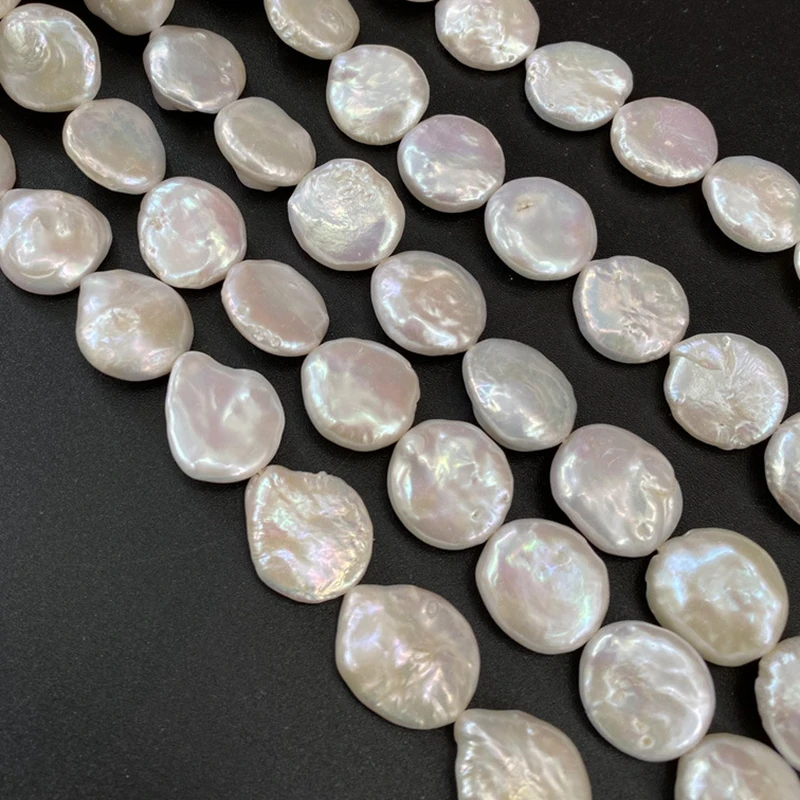 14x15MM 24Pcs/String White 100% Natural Freshwater Pearl Baroque Flat Round Loose Beads Jewelry Findings Making