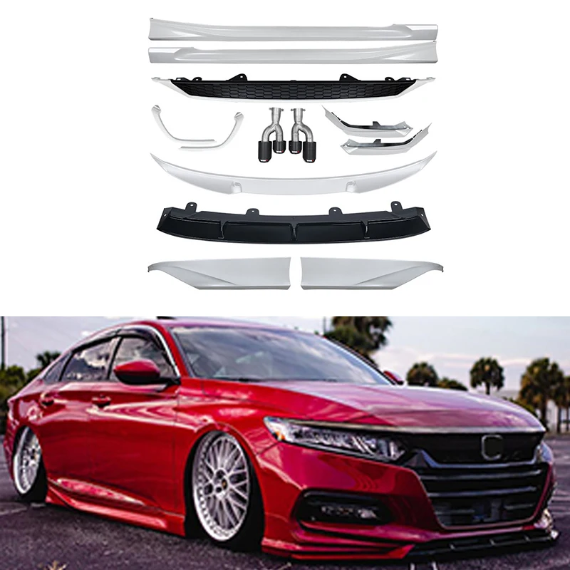 

PP Bodykit For Accord 2018-2020 Yofer Style Plastic Front Lip&Side Skirt&Spat&Rear Mesh Trim For Accord 10 Gen Boodykit Racing