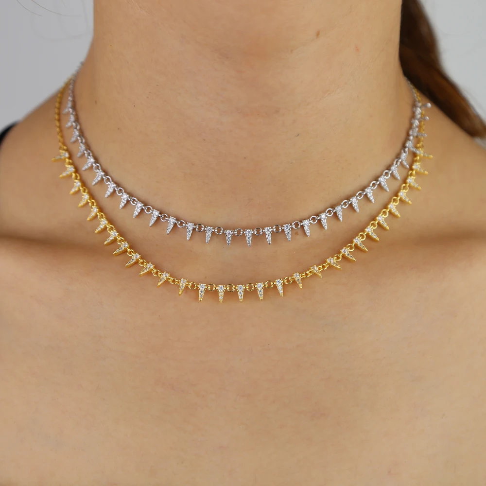 New ARRIVED Hip HOP Rock women jewelry cz spikes cz rivet charms link chain short choker necklace