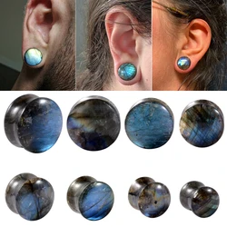 Pair Labradorite Ear Plugs Glow Stone Ear Gauges Ear Expander Ear Tunnels Ear Weight Earring Double Flared Body Piercing Jewelry