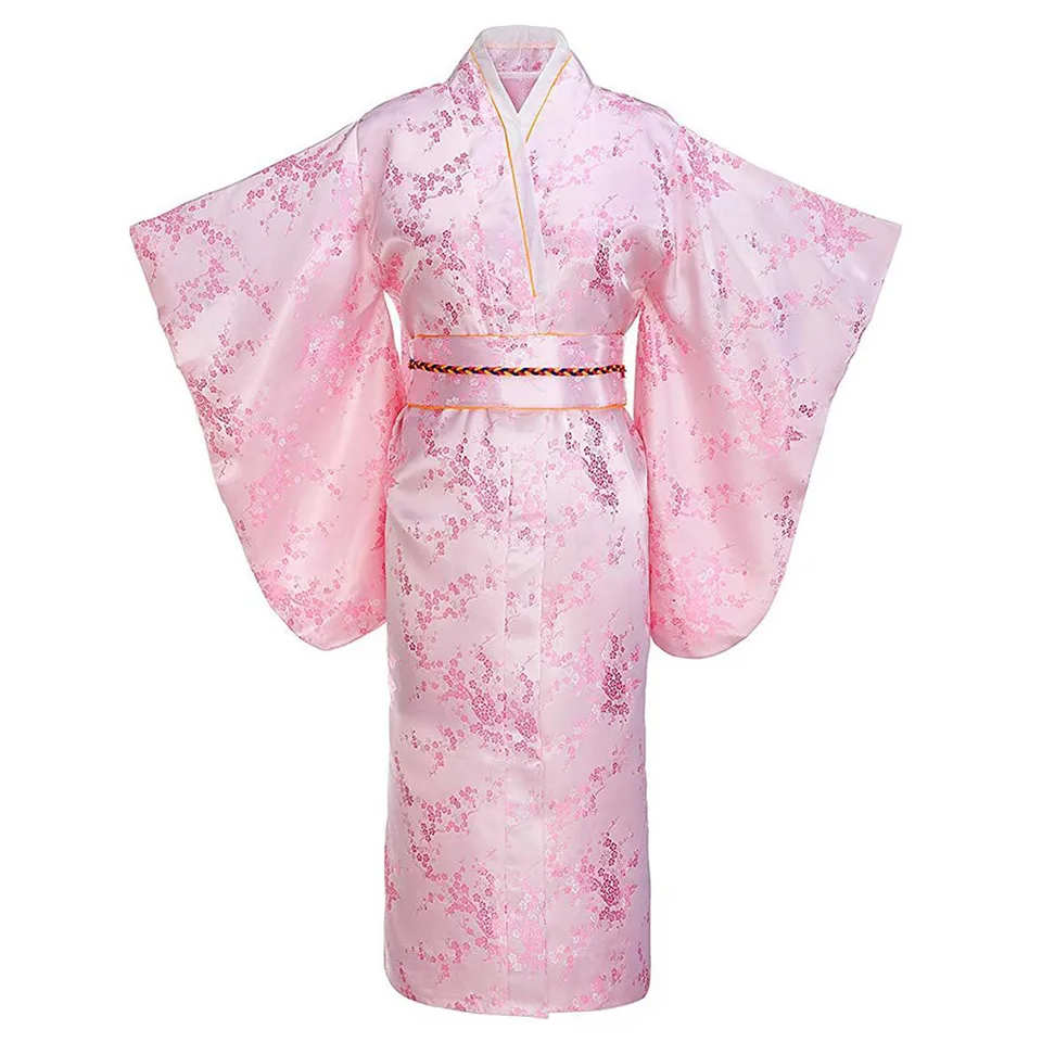 HOT ! Japanese Traditional Dress Pink Pink Print Flower Young Lady Japanese  Traditional Kimono Bathrobe