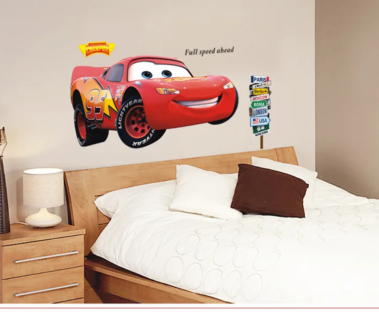 Lightning 3D Cartoom Cars Wall Decor Decals For Boy Bedroom Self Adhesive Kid Room Wallpaper Poster Mural Lightning Wall Sticker