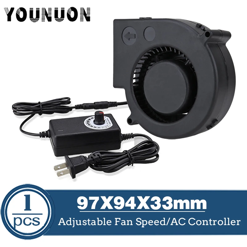 Ventilador Turbo de 97MM, conector hembra de 12V CC, ventilador de refrigeración centrífugo de 97x94x33mm con adaptador de corriente AC 100V 220V, velocidad ajustable