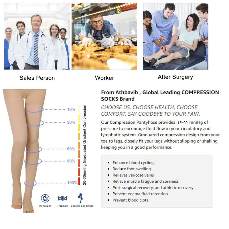 Medical Compression Panty Hose Compression Stockings 15-20mmHg Elastic Nursing Socks Compression Socks for Edema Varicose Veins