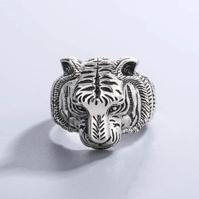 PANJBJ 925 Sterling Silver Vintage Punk Gothic Wind Zodiac Tiger Men Women Domineering Ring Fashion Jewelry GiftPANJBJ