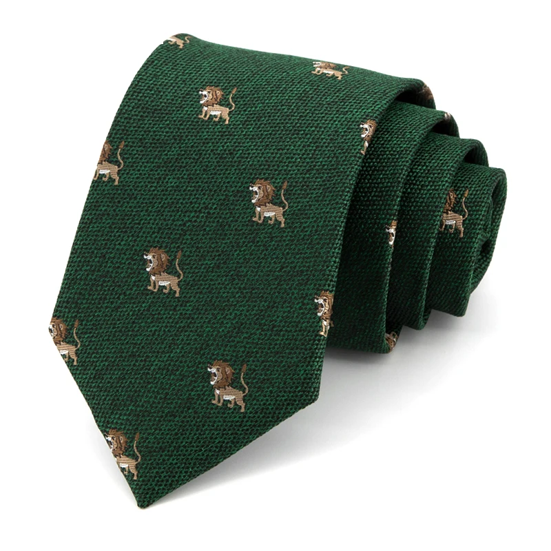 

Lion Jacquard Ties for Men Green 8 CM Dresses Necktie High Quality Fashion Formal Work Cravat Male Gift With Box