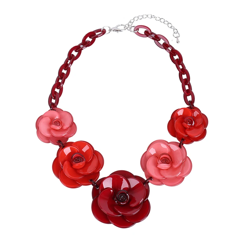 New Fashion Acrylic Jewelry Women Retro Necklace Big Acrylic Rose Flowers Ornaments Necklace Sets Gift For Women Gift