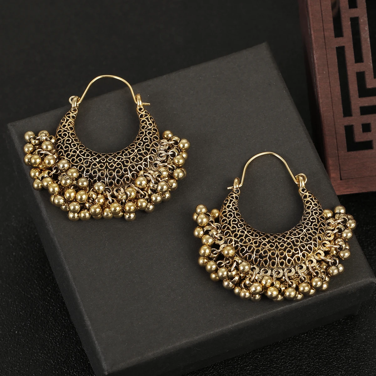 Ethnic Women's Palace Gold Geometric Turkish Jhumka Earrings Pendientes Indian Jewelry Tassel Dangling Earrings