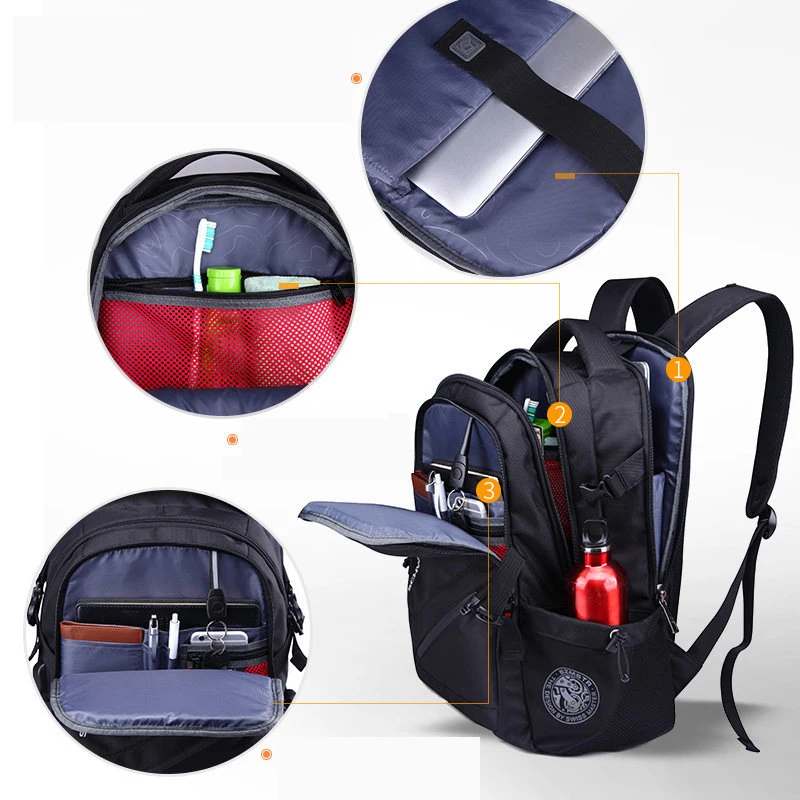 Mochila – sac à dos suisse anti-vol pour hommes et femmes, avec USB, pour ordinateur portable, voyage, école, Business, étanche, 17 pouces, 15.6