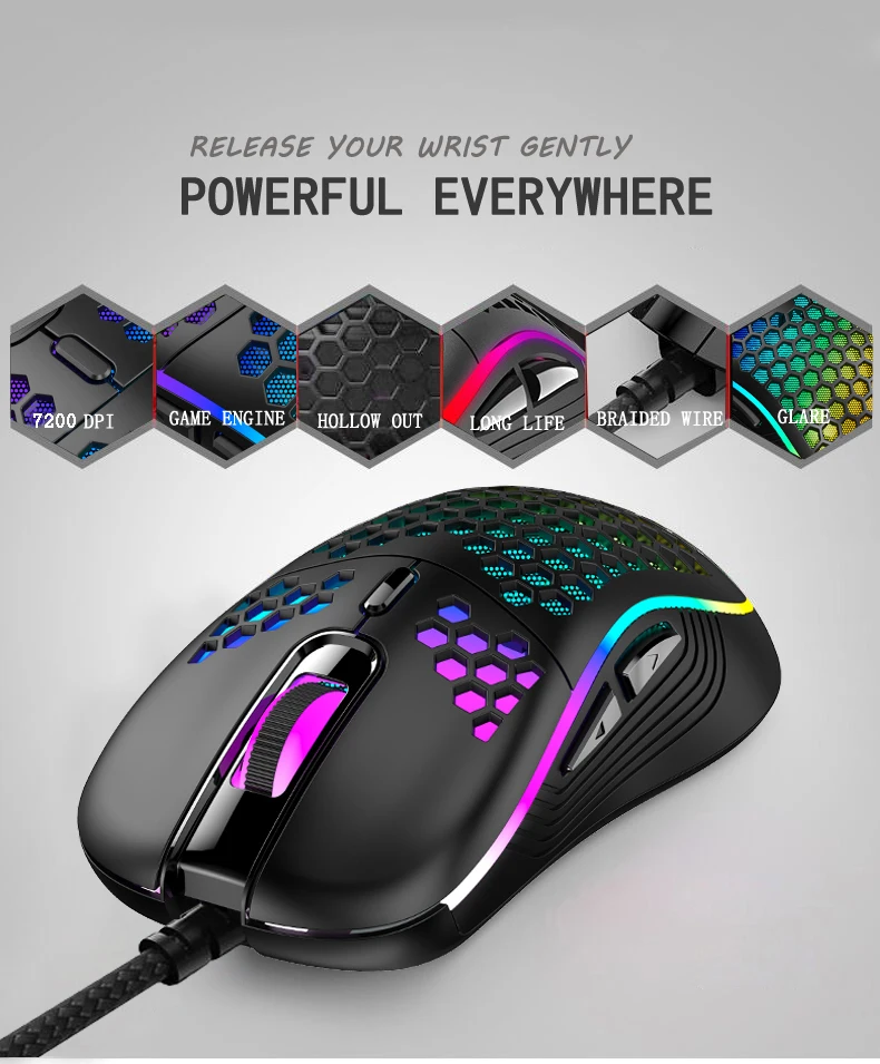 USB Wired Mouse 7200DPI Adjustable 6 Buttons Optical Professional Gamer Office Mouse Computer Accessories Mice for PC Laptop