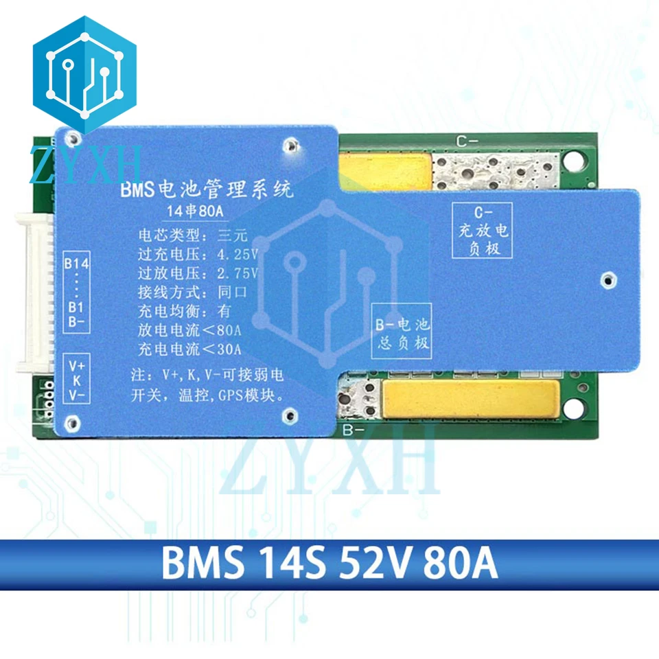 BMS 14S 80A 60A 50A 48V 52V bateria litowa 18650 Balancer kontrola temperatury płyty ładowania zabezpieczenie przed zwarciem dla e-bike