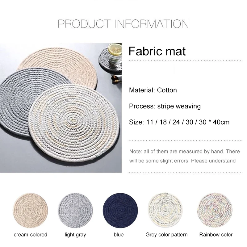 Weave Placemat Pads 11/18/24/30/40cm Round Table Mats Dining Napkin Non-Slip Heat Resistant Coaster Cushion Kitchen Party Decor