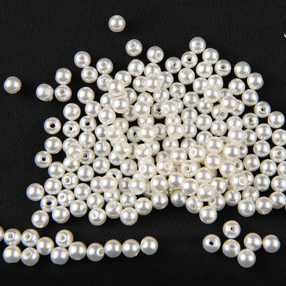 BOLIAO 50Pcs 6*6mm Round Beeds White/Beige Acryl Flat Back Appliques Sew on Bags/Clothes Decoration Bracelet  Making R338