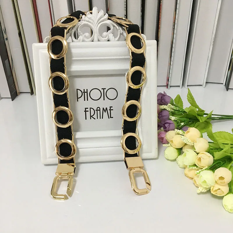 Gold chain belt elastic women\'s elastic belt, big flower, metal, Kiting, gold decoration, luxury designer, high quality