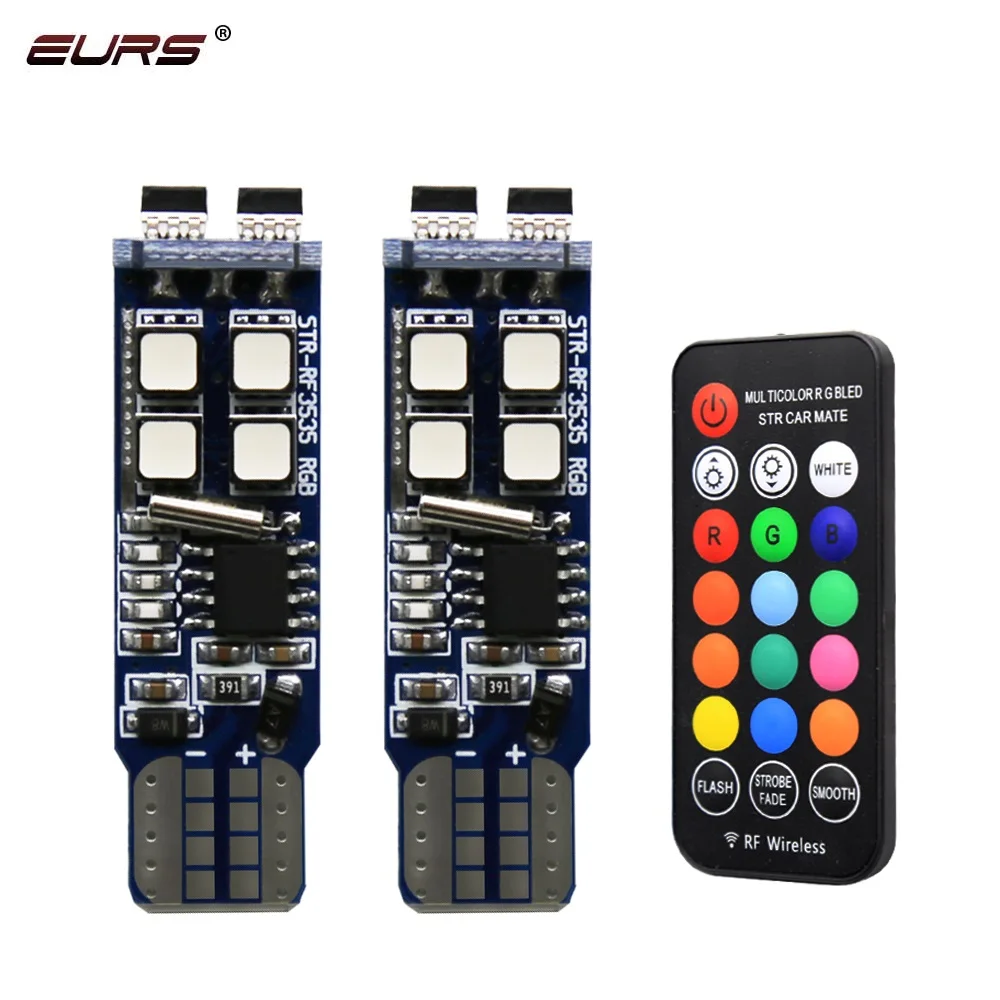 EURS RGB T10 W5W 10 SMD Kolorowe samochodowe światło obrysowe LED Światło obrysowe z pilotem 12V Automatyczna lampa nastrojowa