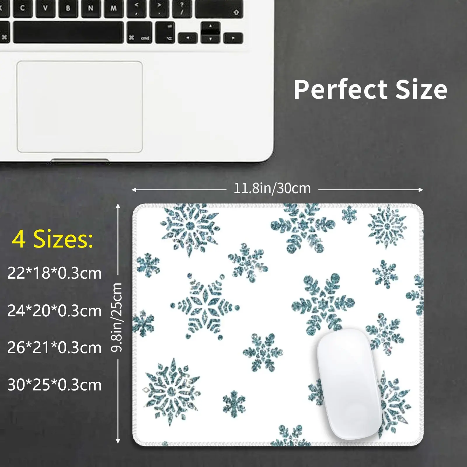 Snowflakes-Snow Mouse Pad DIY Print Winter Snow Flake Blue Sparkling Flakes Year Year End Party