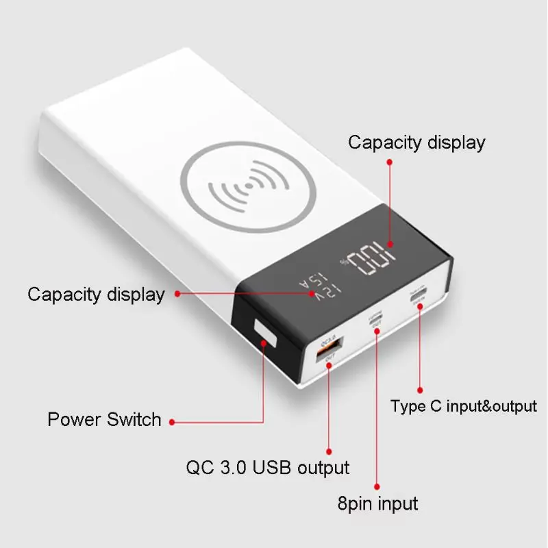 New 6x 18650 Battery DIY Qi Wireless Charger QC3.0 USB Type C PD Power Bank Box Case