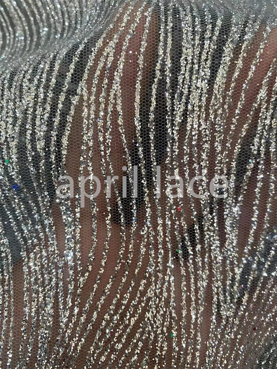 10 Yards Silver  Mesh Tulle Wedding Elegant London African Bling Glitter  Lace Fabric for Occasion /Sawing  Bridal Dress