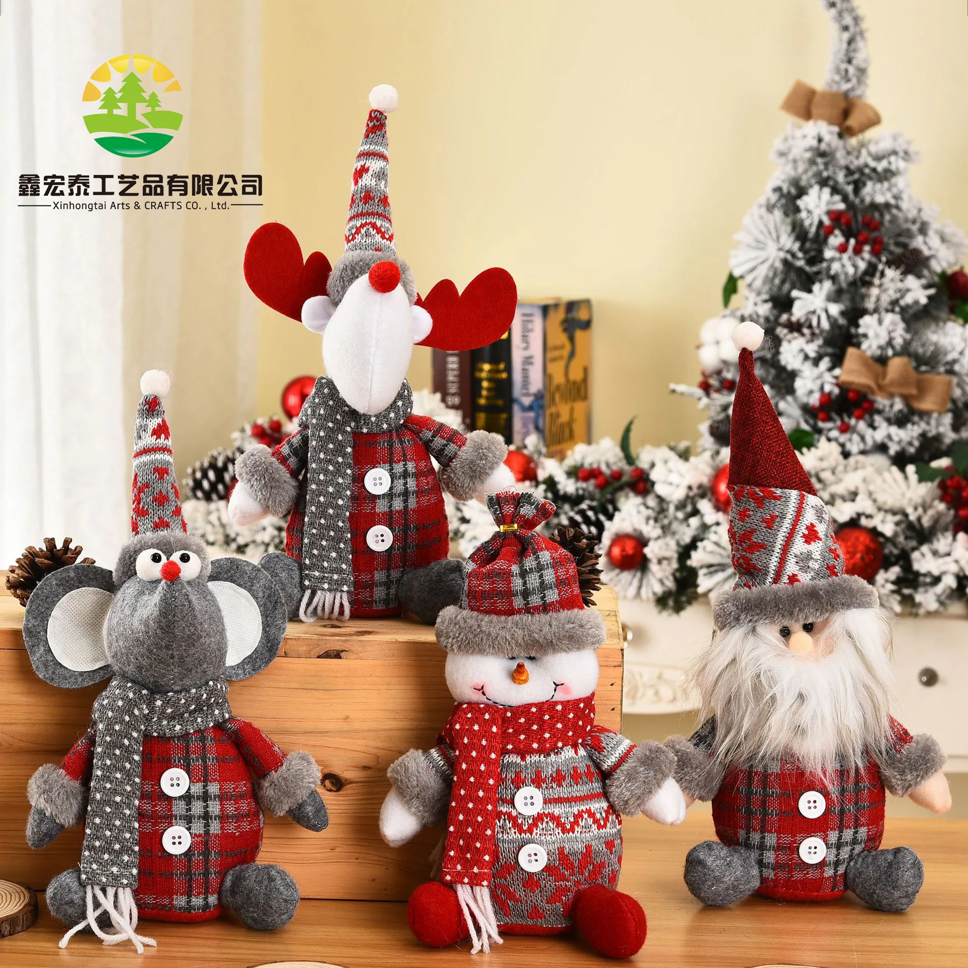 New Christmas Layout Scene Santa Claus Snowman Deer Shopping Mall Christmas Decoration Plush Toys Christmas Decoration