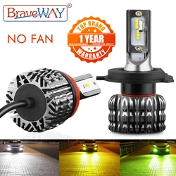 BraveWay NO Fan LED lampadina per Auto H1 H3 H4 H7 H8 H11 H27 9005 9006 HB3 BH4 lampade per Auto 12V fendinebbia LED faro per Auto giallo verde