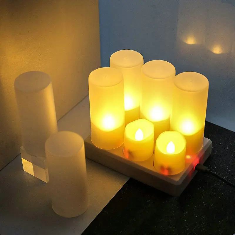 Imagem -02 - Vela de Borda Ondulada Recarregável sem Chama Controle Remoto Led Tealight Party Decor Branco Quente Multicolor Conjunto de 6