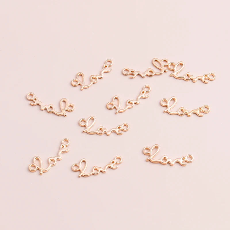 Leslie 50pcs Gold Color Letters Love Connectors Charms for DIY Making Bracelets Necklaces Handamde Jewelry Accessories