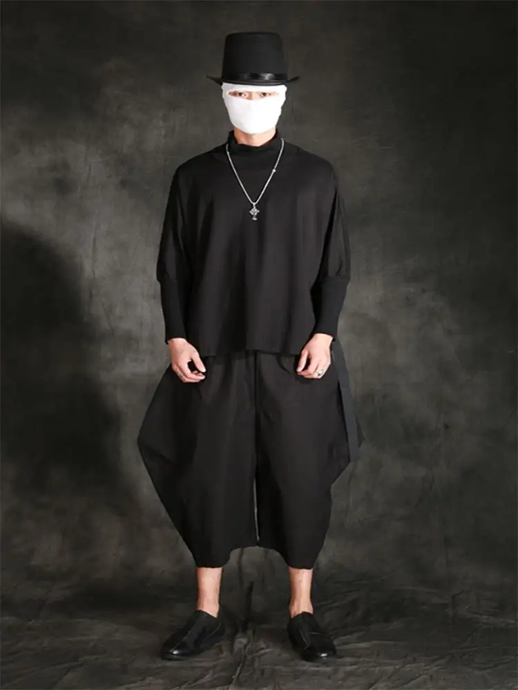 Men's 2021 summer new wide leg pants trend loose personality stage style harem bloomers cropped pants