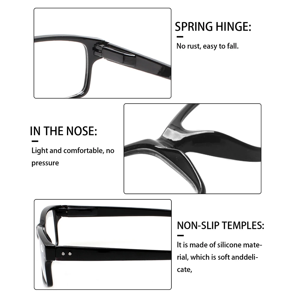 Turezing Classic Spring Hinge  Black Reading Glasses for Men and Women HD Eyeglasses Diopter +0.5+1.0+2.0+3.0+4.0+5.0+6.0