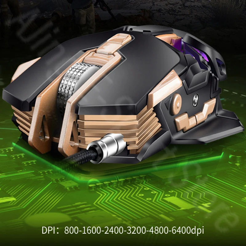 Ergonomic Wired Black Gold Gaming Mouse Gamer Adjustable Tail Changeable Button Mice With Programmable Macro Drive 6400DPI