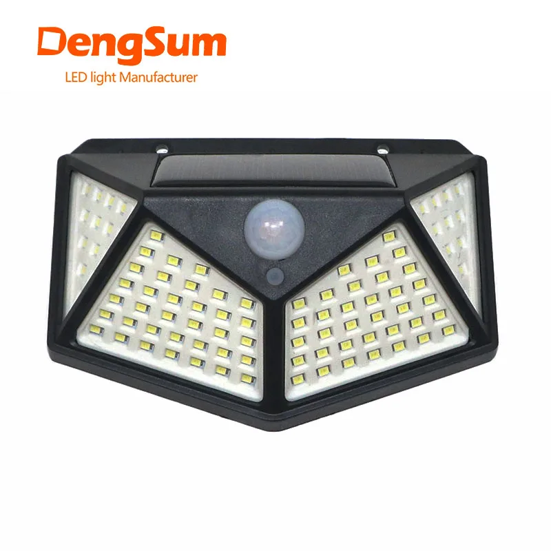 4 sides 100LEDs 3 modes glow PIR motion sensor solar wall light garden solar energy lamp always on at night outdoor street lamp