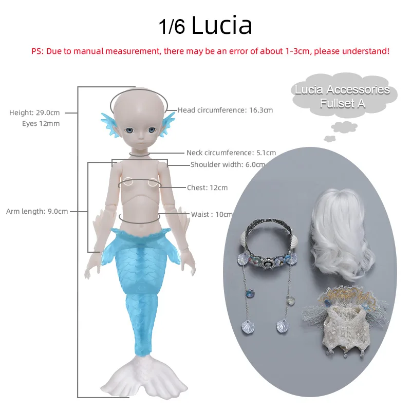 Lucia BJD Doll 1/6 Mermaid Fish Tail Fullset Anime YOSD Resin Pure Handicraft Art Doll