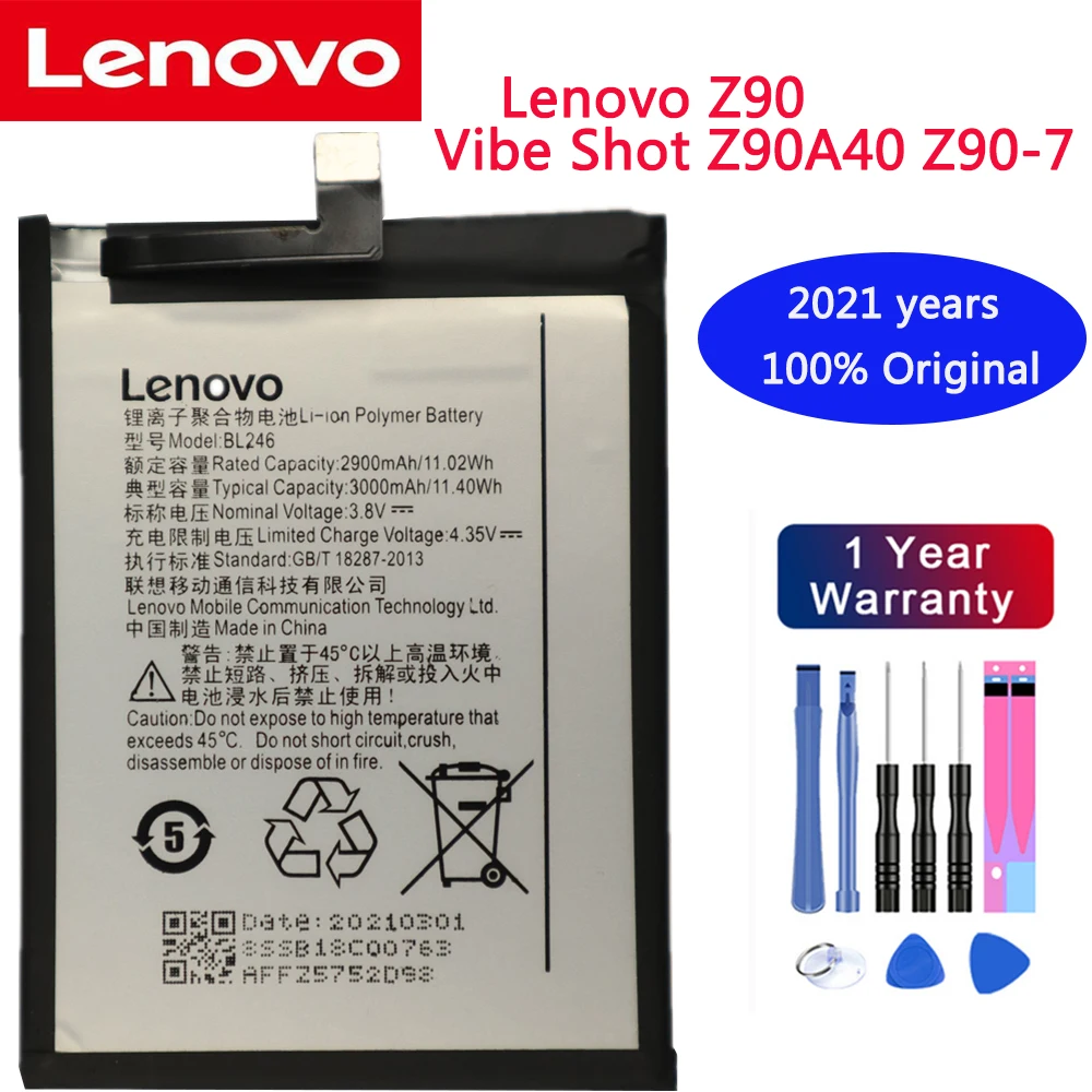 

2021 years 100% Original New Battery For Lenovo Z90 Battery BL246 Lenovo Vibe Shot Battery Z90A40 Z90-7 3000mAh Phone Batteries