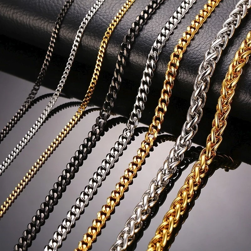 Vnox 30 Inch Long Curb Link Chain Necklace Stainless Steel Miami Cuba Wheat Spiga Chains Male Jewelry Assorted Colors