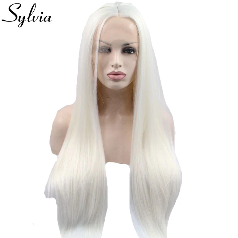 Snow White Silky Straight Synthetic Lace Front Wig Middle Part Curly Natural Glueless Heat Resistant Fiber Hair For Black Women