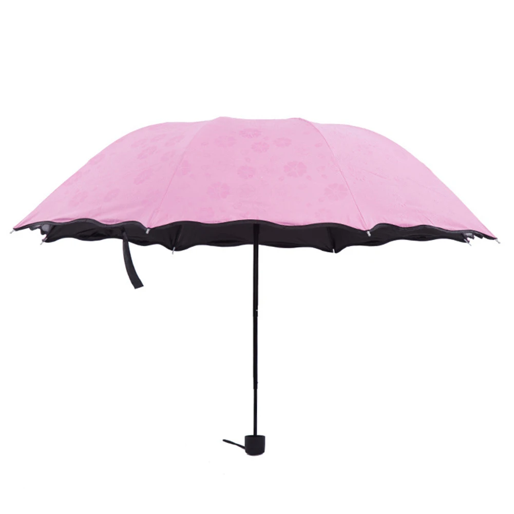 Touch Water Flower Pattern Triple Folding Umbrella Droplet Rain Sun Parasol Women Umbrella Pure Color Umbrella High Quality Para