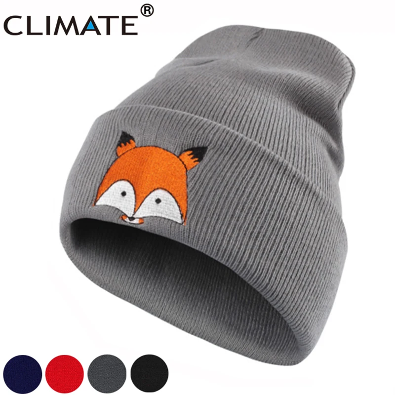 CLIMATE Women Fox Beanie Winter Warm Hat Cap New Cute Fox Lovely Skulls Knitted Hat For Adult Teenagers Boy Girls Women