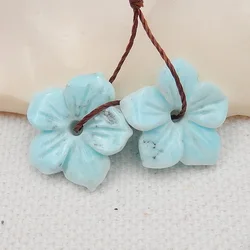 Pietre semipreziose per gioielli con ciondoli, set di perle di pietra con fiore di larimar naturale, perline per orecchini per creazione di gioielli 15x15x3mm, 2.1g